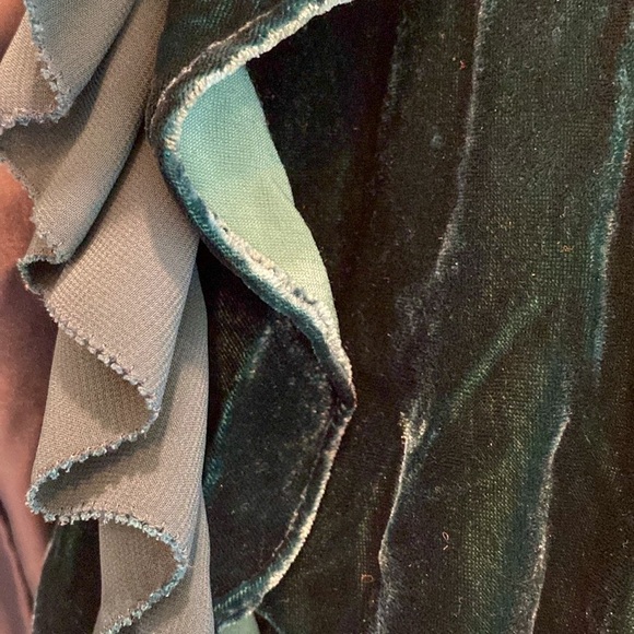 Anthropologie New Romantic Green Velvet Ruffle Neck Trim Wide Sleeve Jacket 14 - Picture 4 of 7